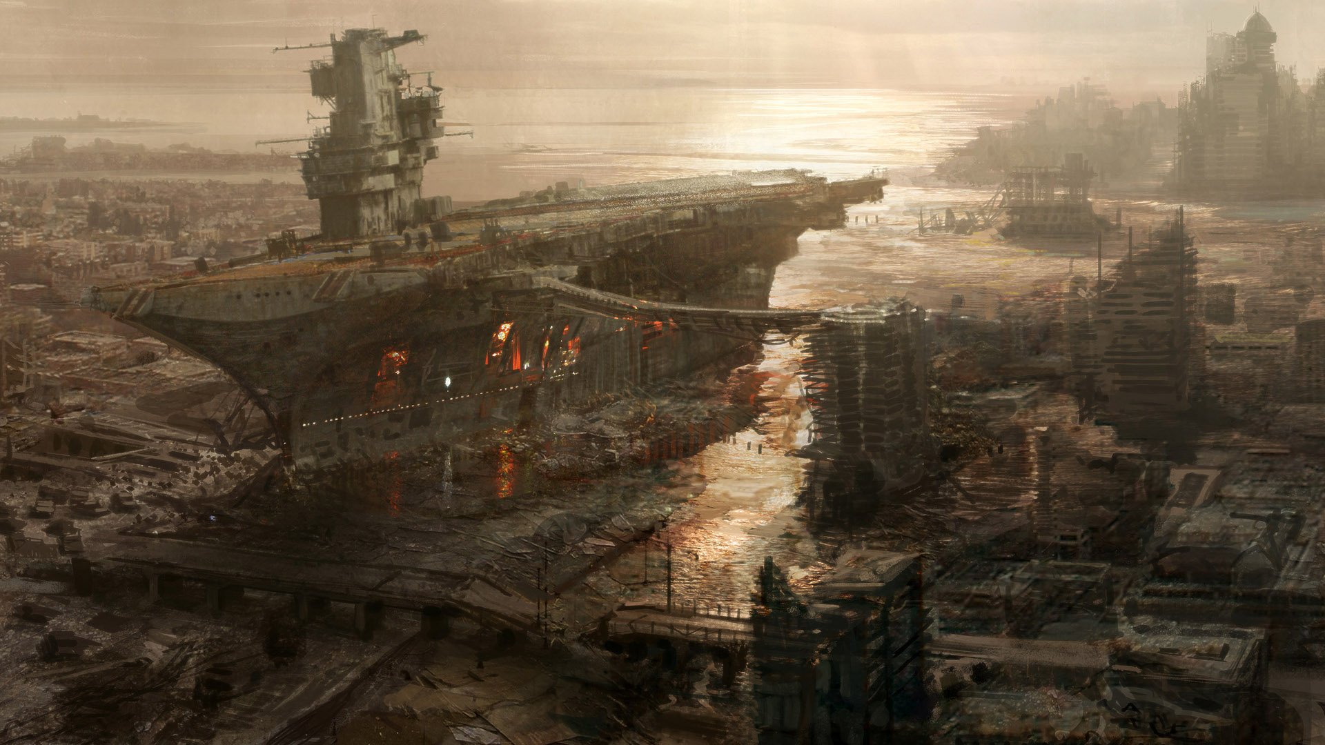 Video Games Carrier Fallout Ships Apocalypse Boats Concept Art Artwork