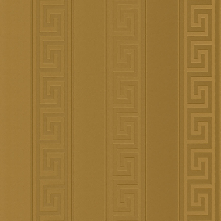 Greek Key Stripe Designer Luxury Satin Wallpaper In Gold