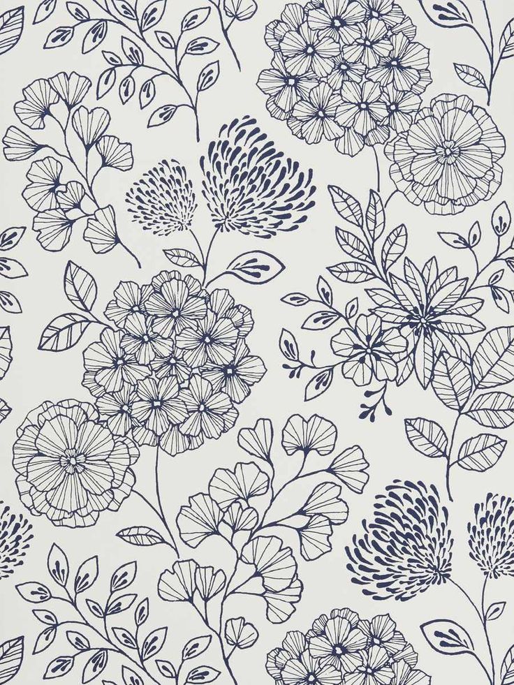 Navy Floral Wallpaper