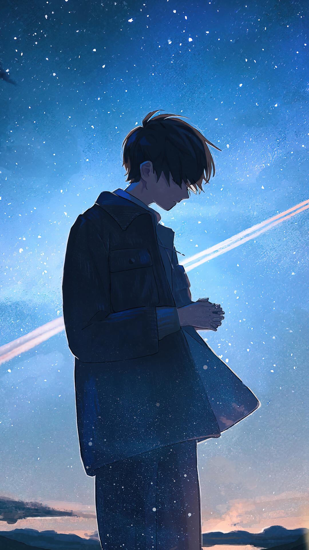 Anime Boy Alone Night Scenery 4K Phone iPhone Wallpaper 814a