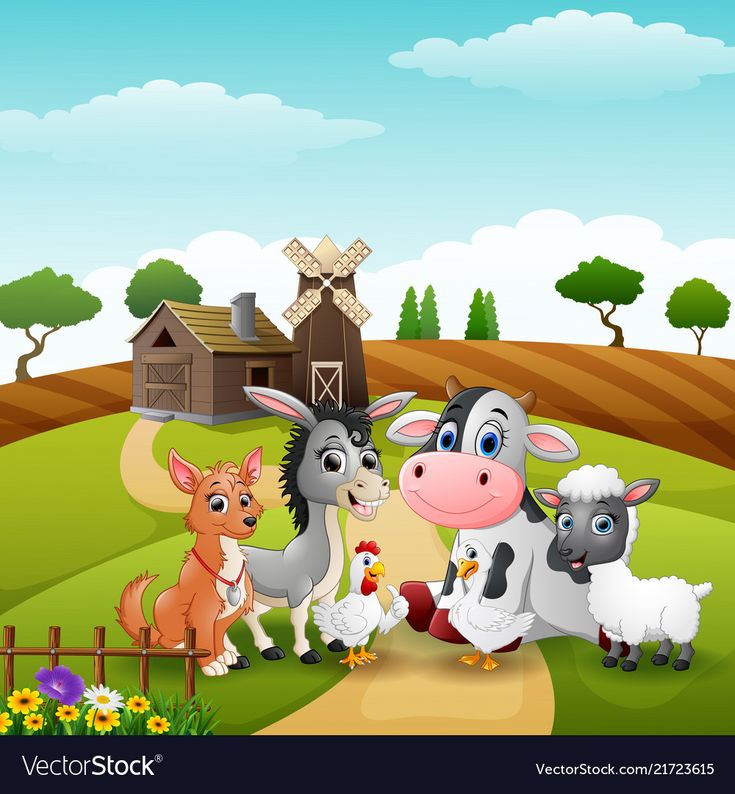 illustration of Litte animals at farm background Download a Free