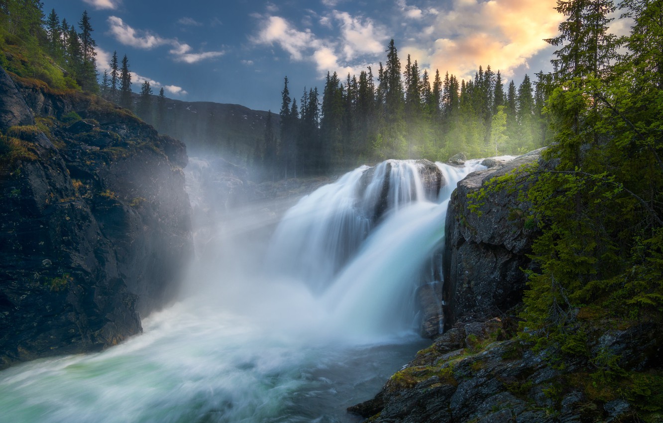 Wallpaper Trees River Rocks Waterfall Stream Norway