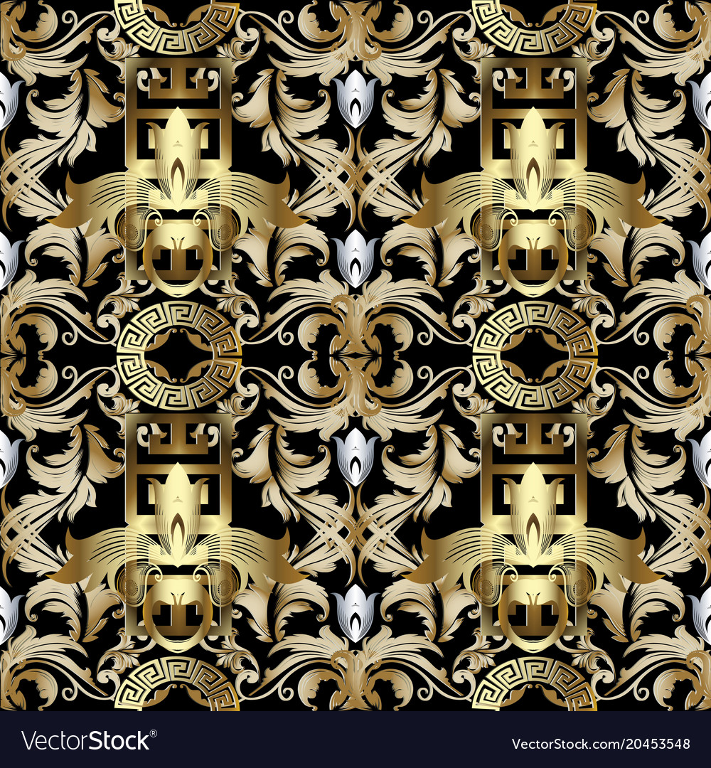 3d Gold Baroque Seamless Pattern Wallpaper Greek Vector Image