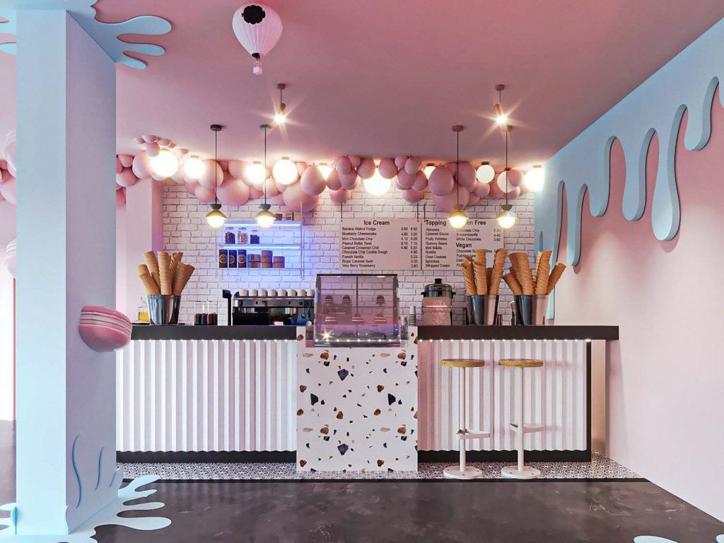 Pink Color Ice Cream Store Most Popular Lovely Gelato Shop Design Wallpaper