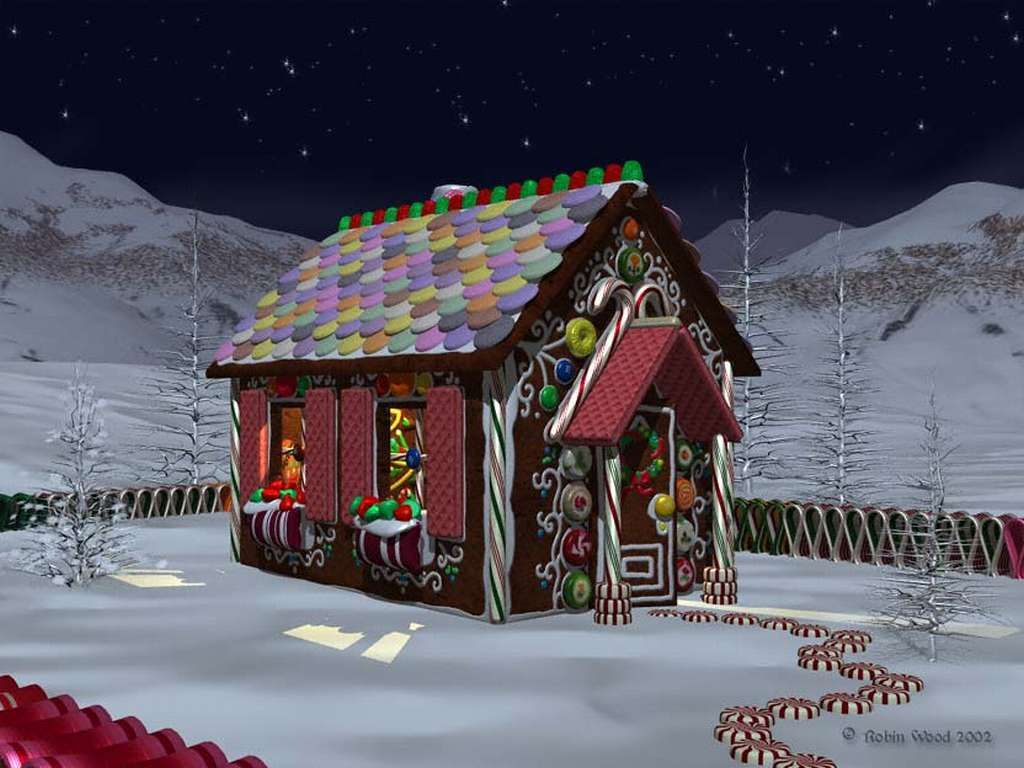 Gingerbread House Christmas Landscapes Wallpaper