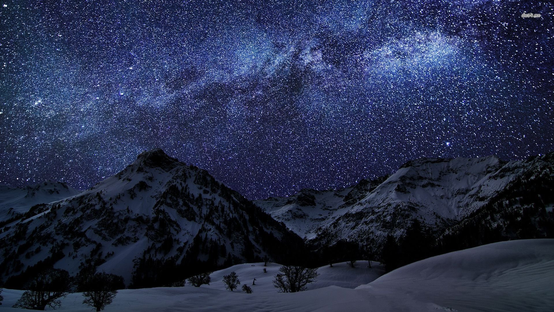 snow covered mountains stars 5k iPad Pro Wallpapers Free Download