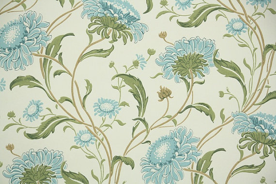 S Vintage Wallpaper Antique Floral With Pretty Blue