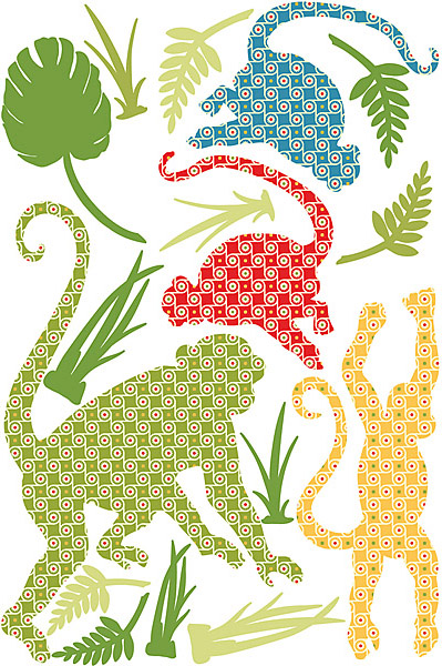 Wallpaper Retro Jungle Animals Wall Stickers Monkeys With Funky