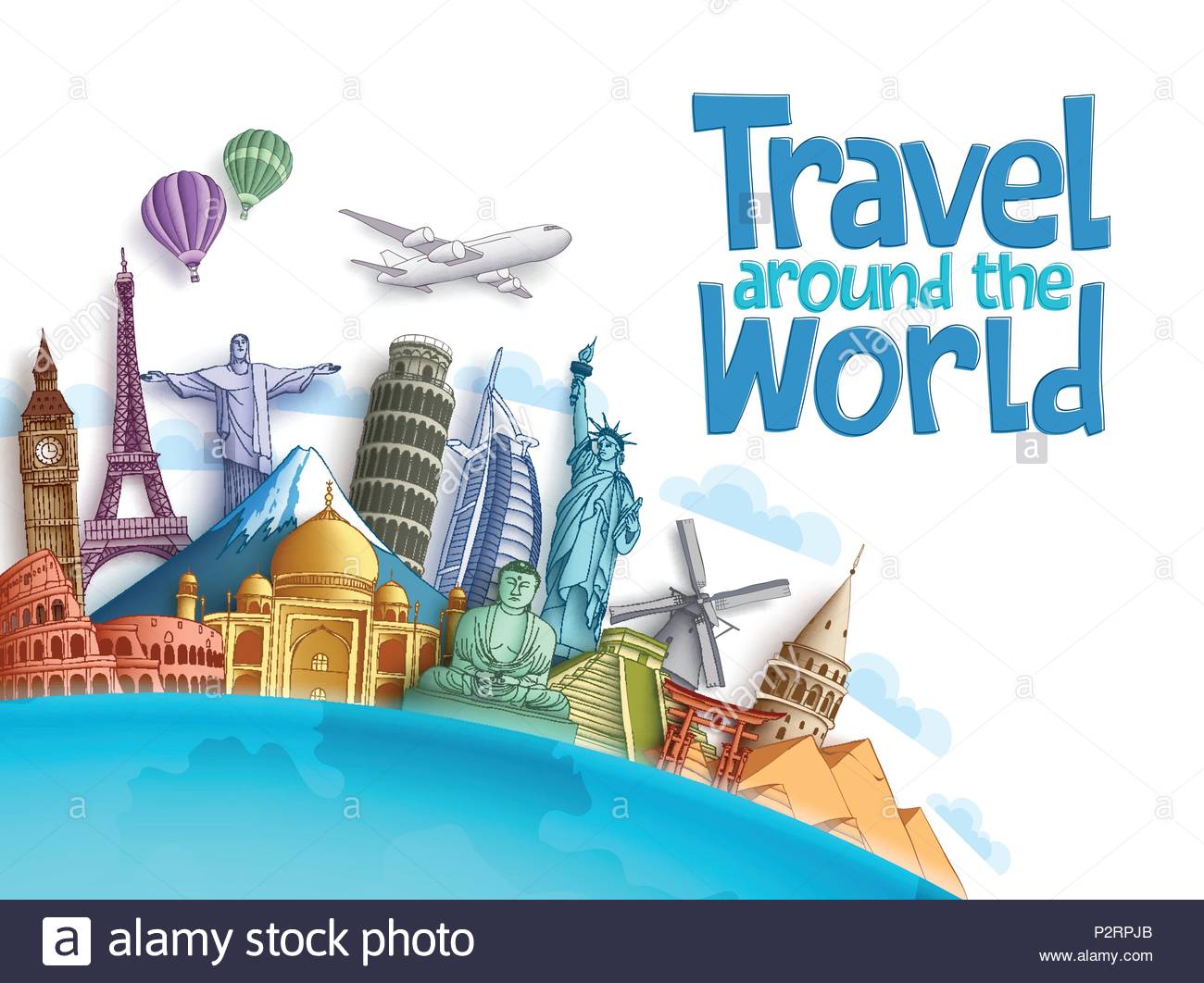 Travel Around The World Vector Background And Template With Famous