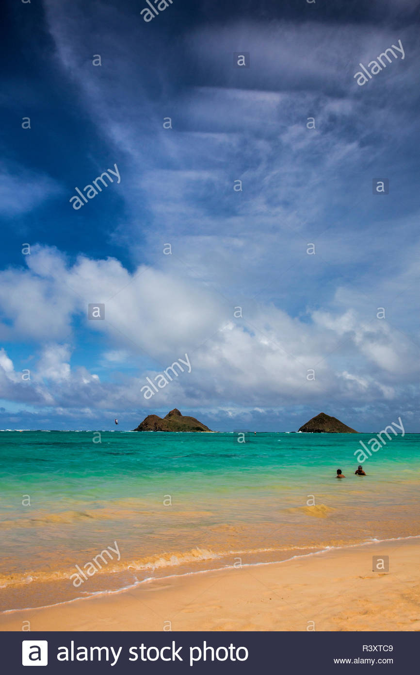 Usa Hawaii Oahu Lanikai Beach And Islands In Background Stock