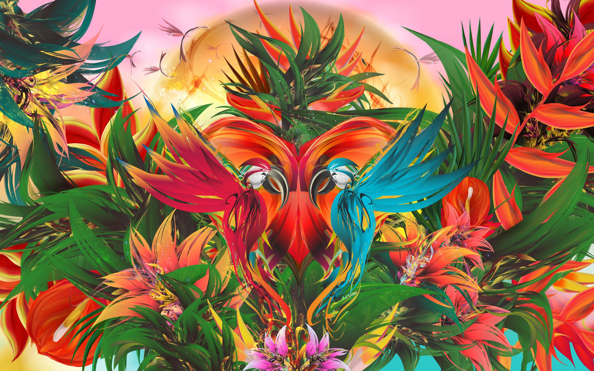 Tropical Paradise Birds Couple Wallpaper