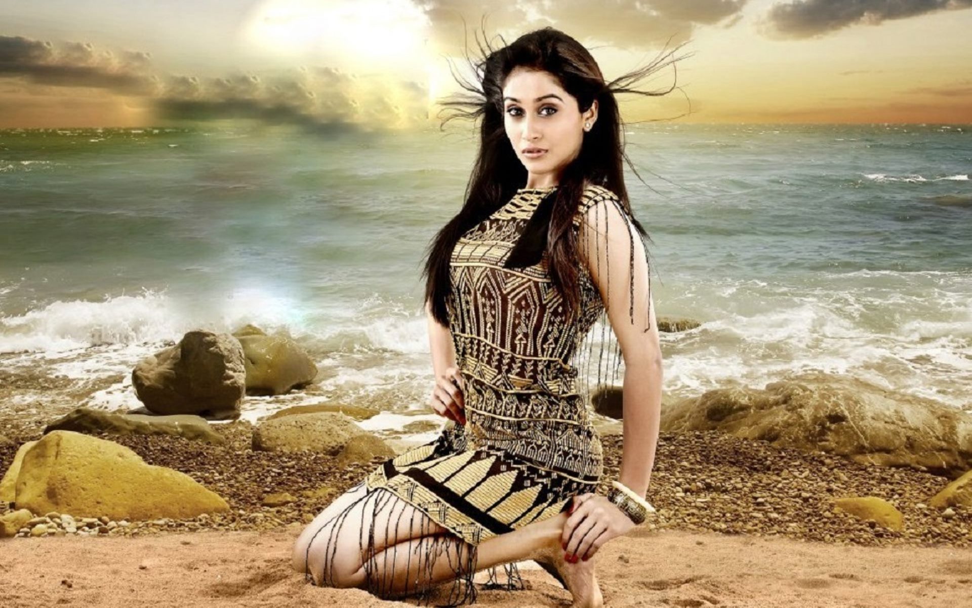 Regina Cassandra At Seashore HD Wallpaper