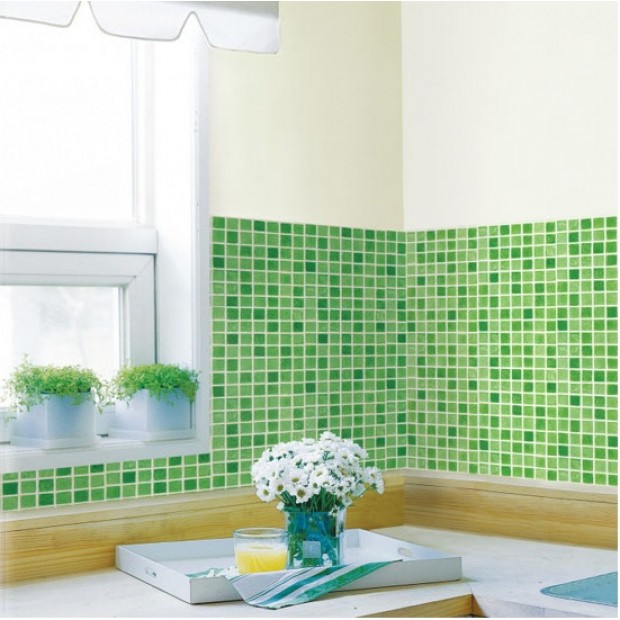 Mosaics Green Tile Effect Self Stick Adhesive Vinyl Wallpaper