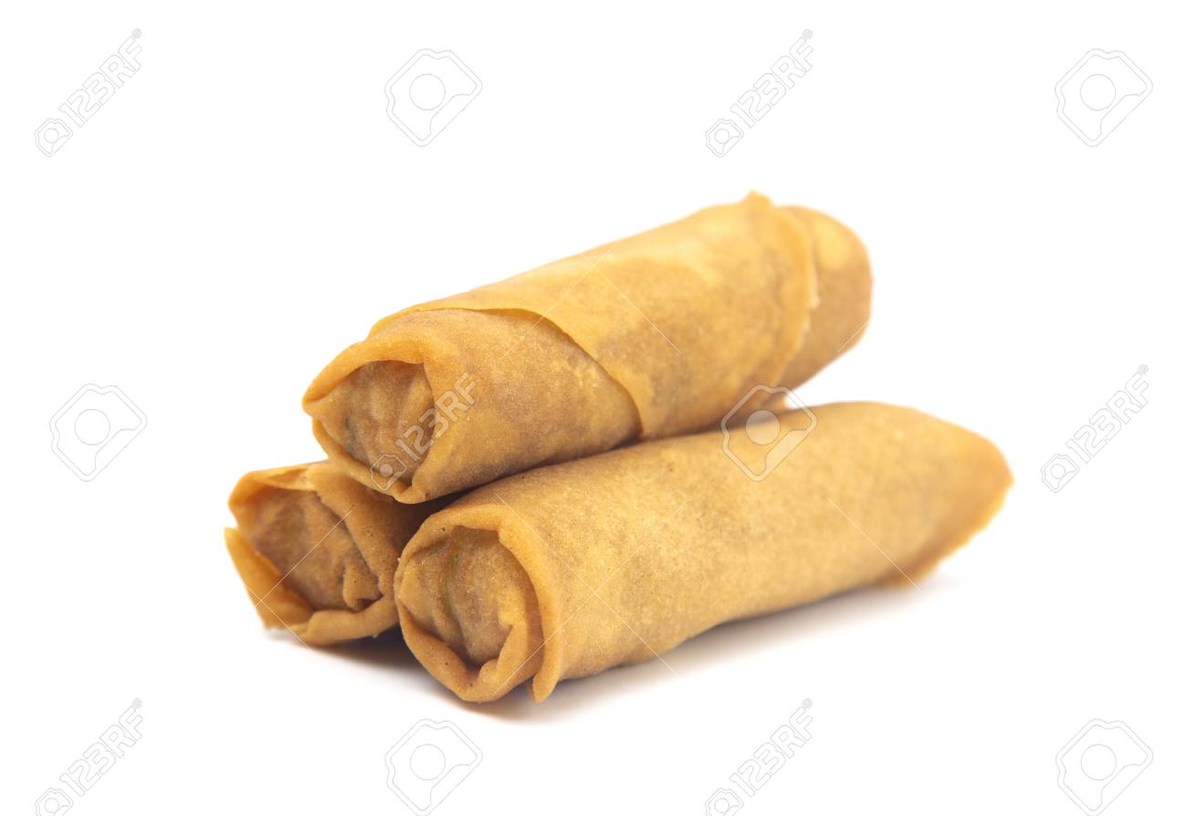 Fried Spring Rolls On A White Background Stock Photo Picture And