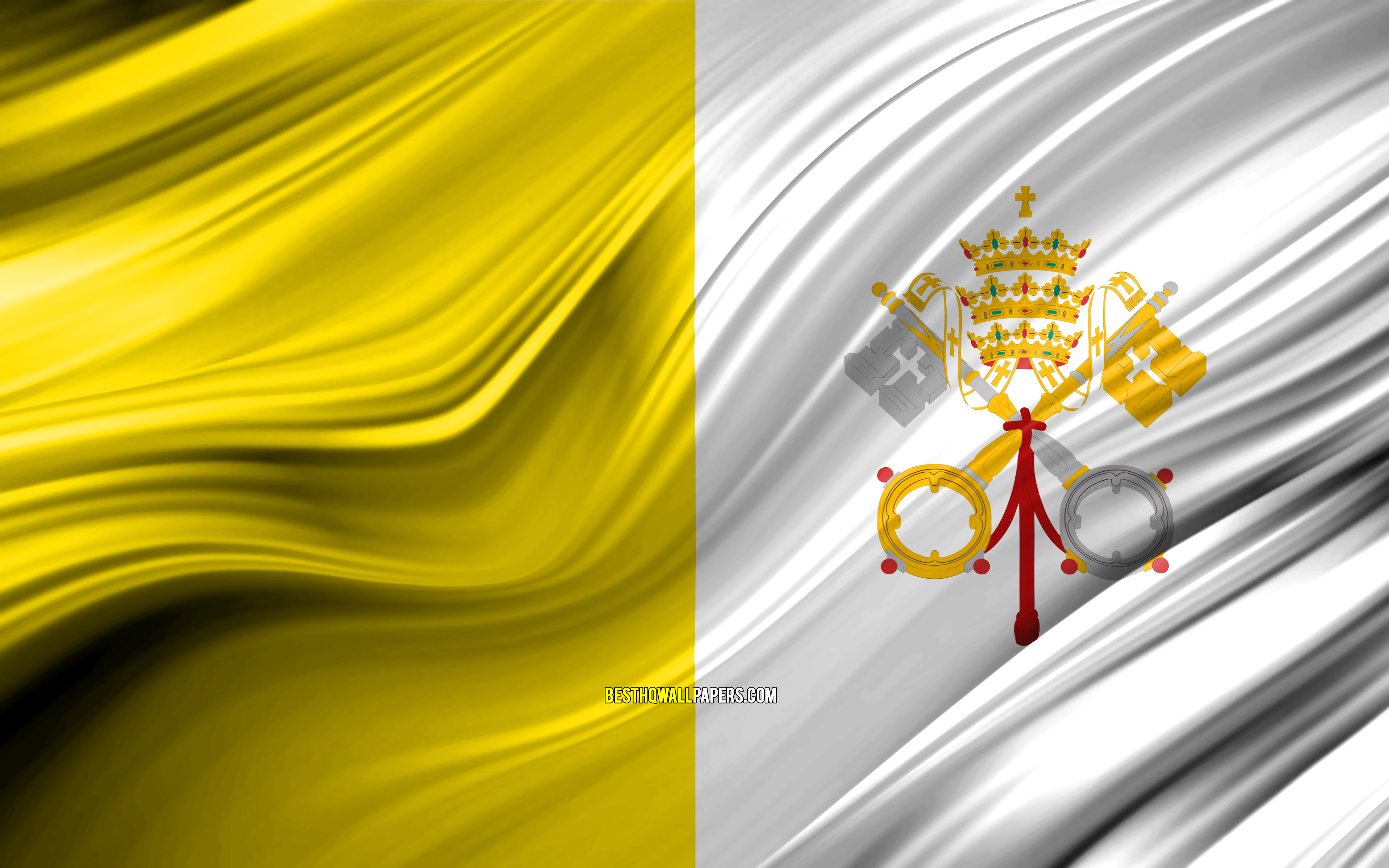 Wallpaper 4k Vatican Flag European Countries 3d Waves
