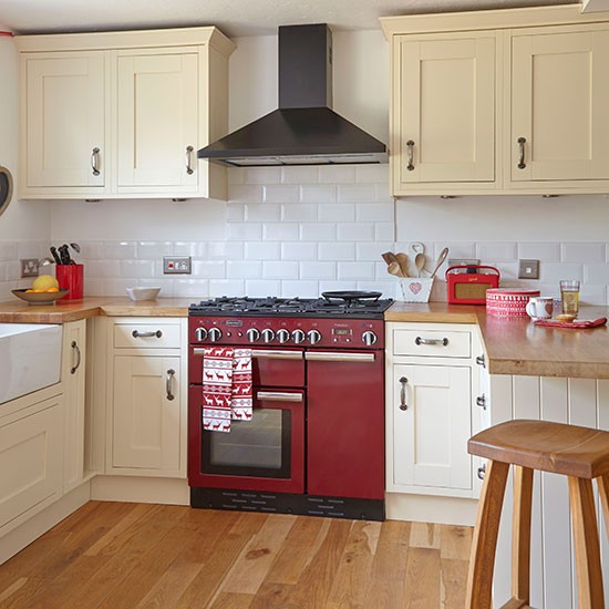 Neutral Kitchen With Red Range Cooker Decorating Style At