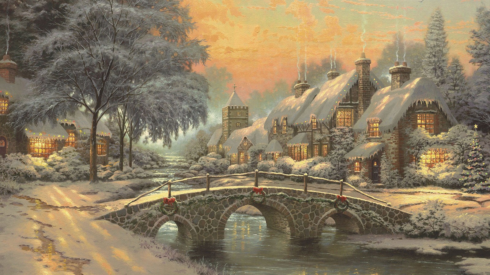Paintings Nature Wallpaper 1600x900 Paintings Nature Winter Snow