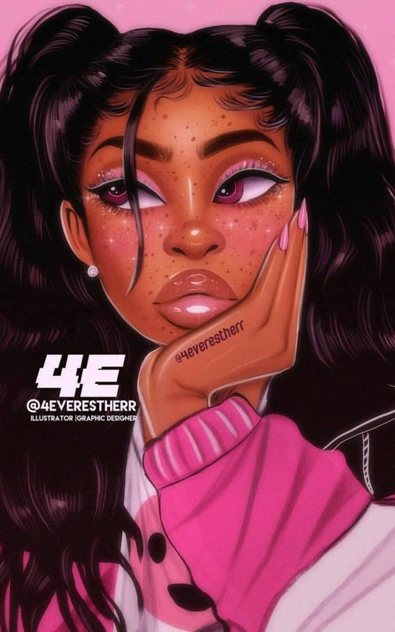 🔥 Free download Download Cute Black Girl Art In Pink Wallpaper ...