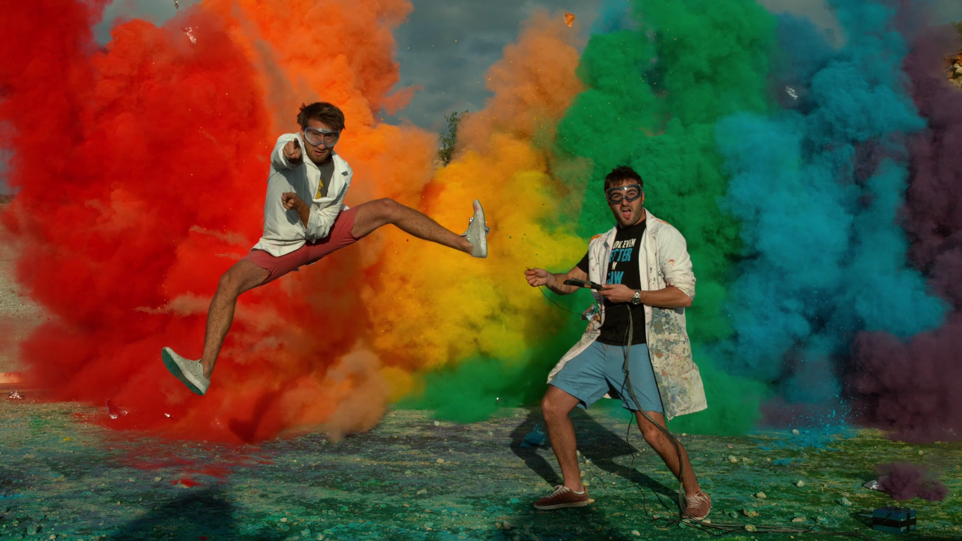 The Slow Mo Guys In Airbag Rainbow Explosion Gogambar