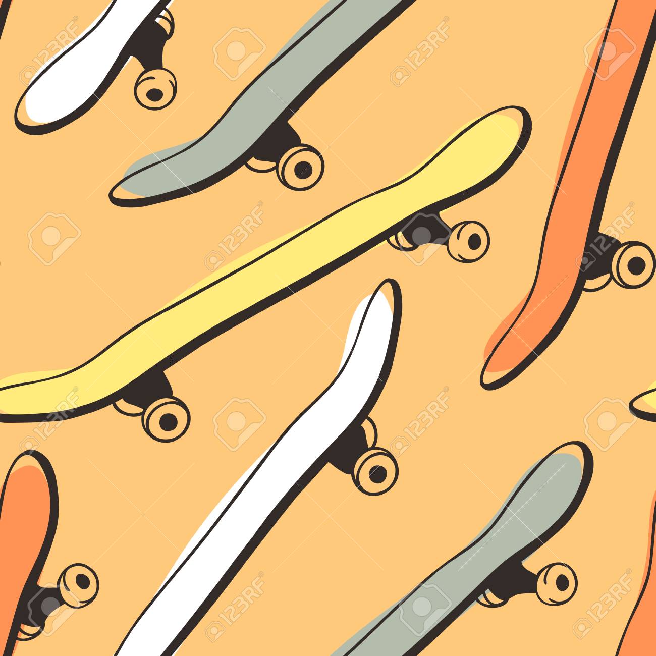 Hand Drawn Seamless Pattern With Skateboard Artistic Doddle