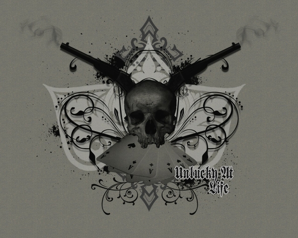 Abstract Skulls Guns Grayscale Wallpaper