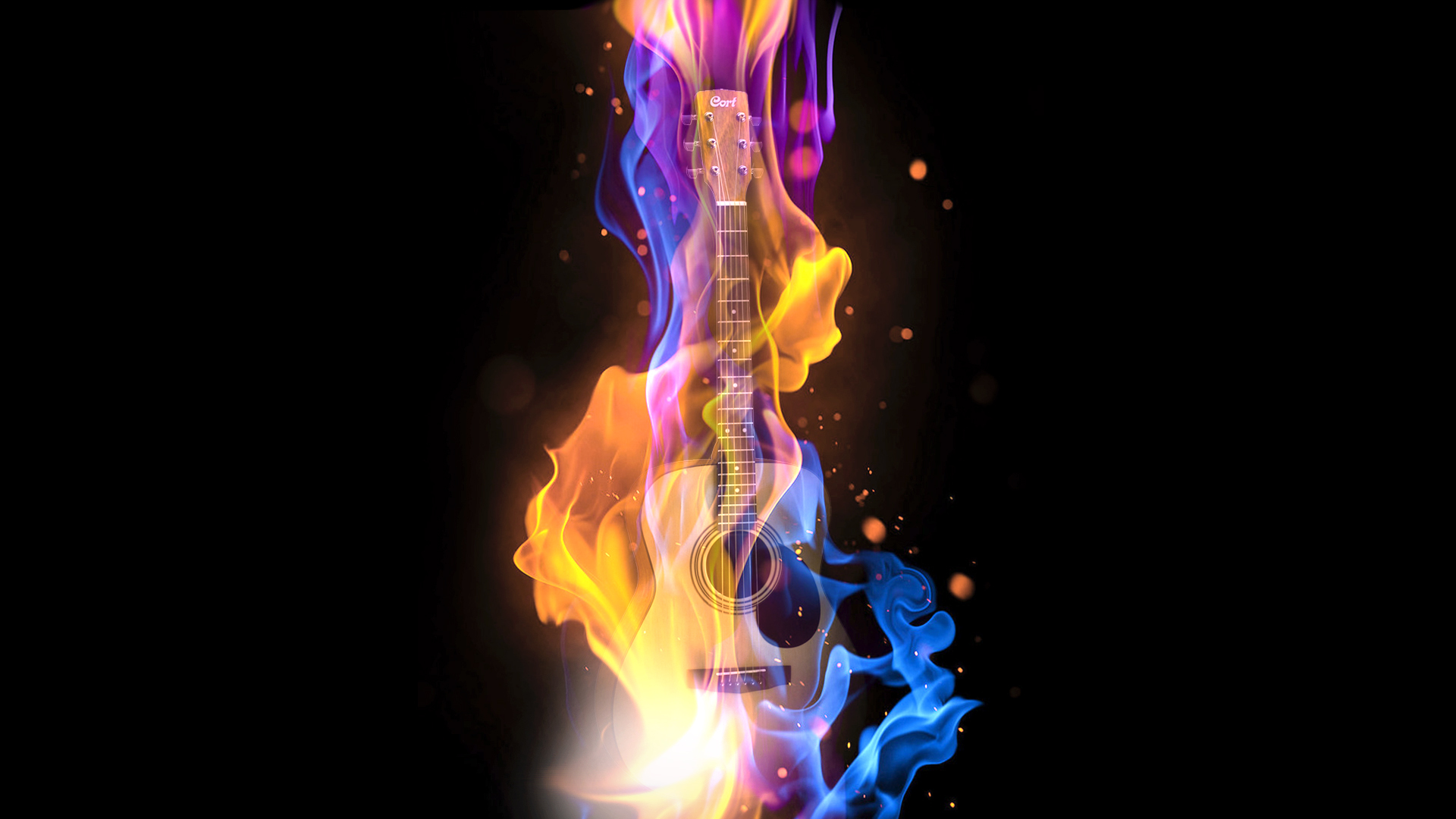 Music Abstract Guitar Fire Digital Art Particle HD Wallpaper