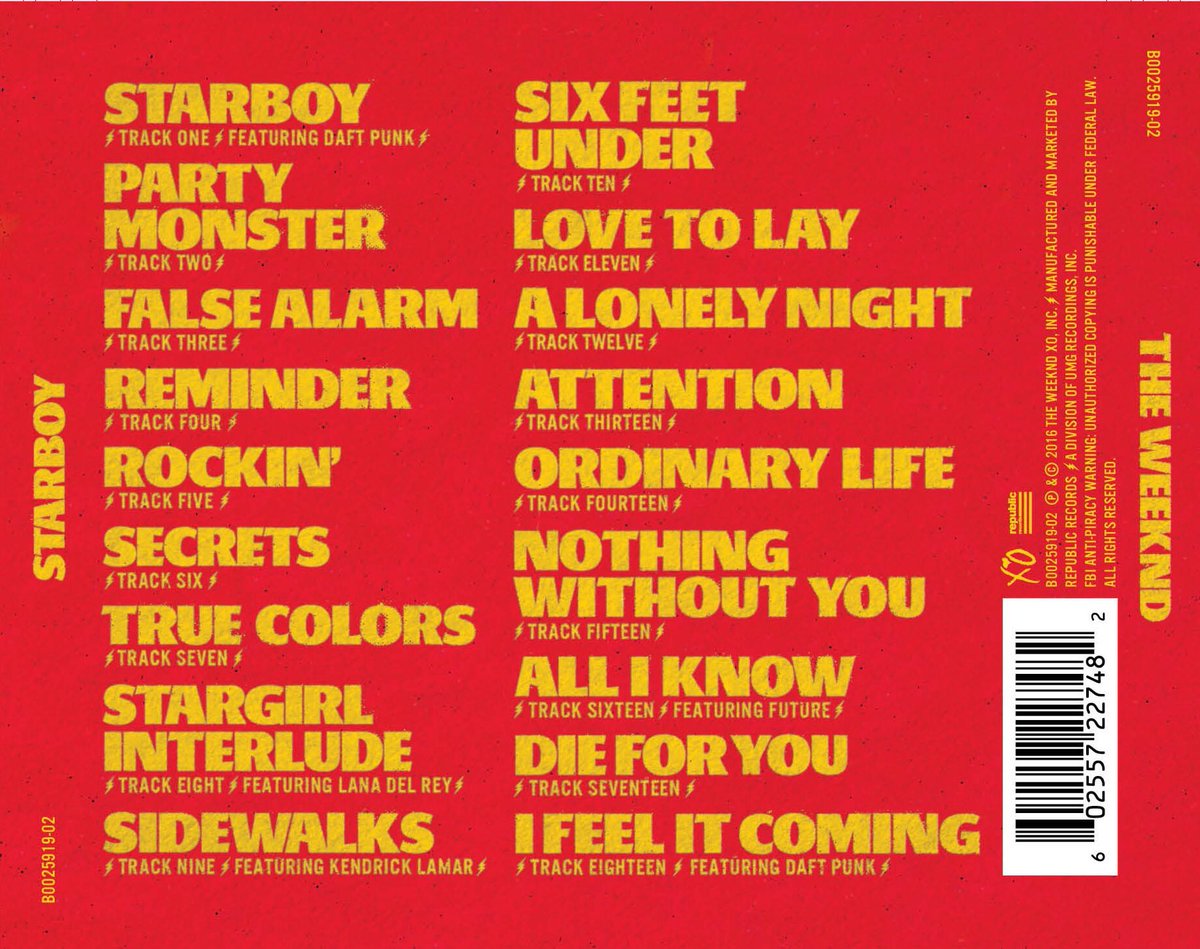 The Weeknd Image Full Tracklist For S Starboy