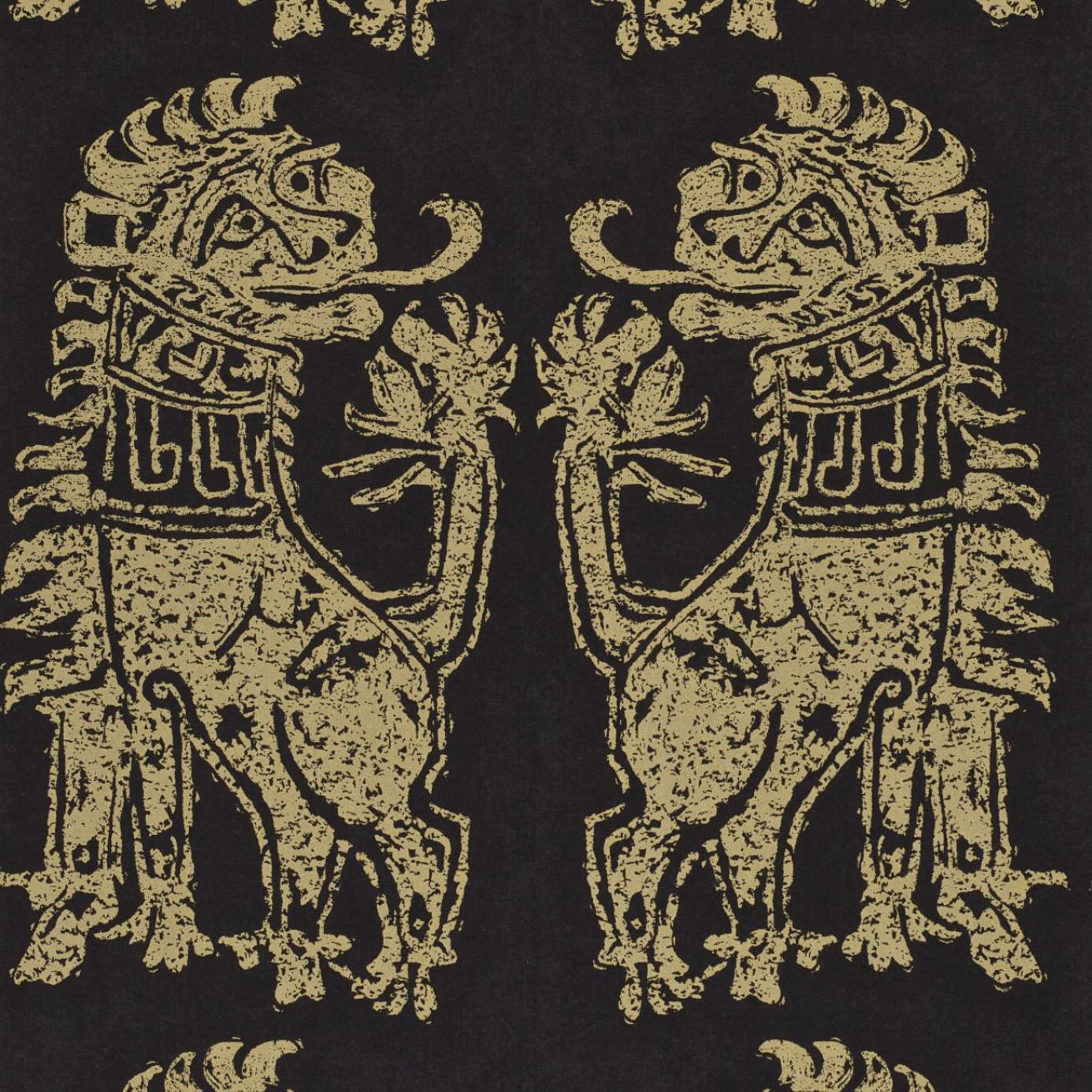 Vintage Wallpaper Sicilian Lions Black Gold Dviwsi102