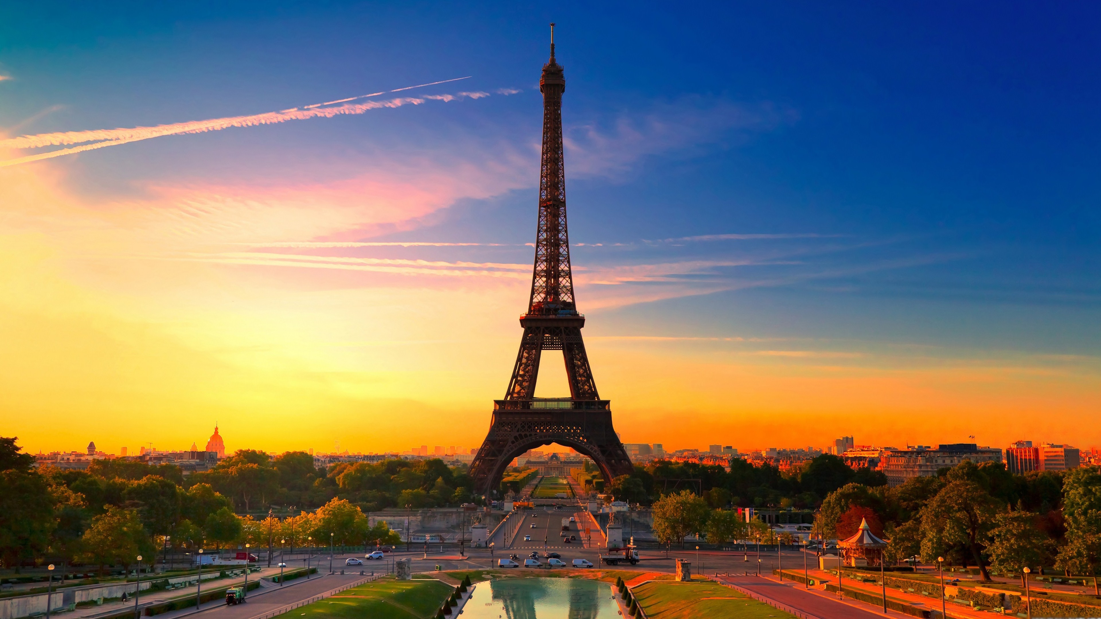 Colorful Paris Sunset Over Eiffel Tower 4k Wallpaper Ultra HD