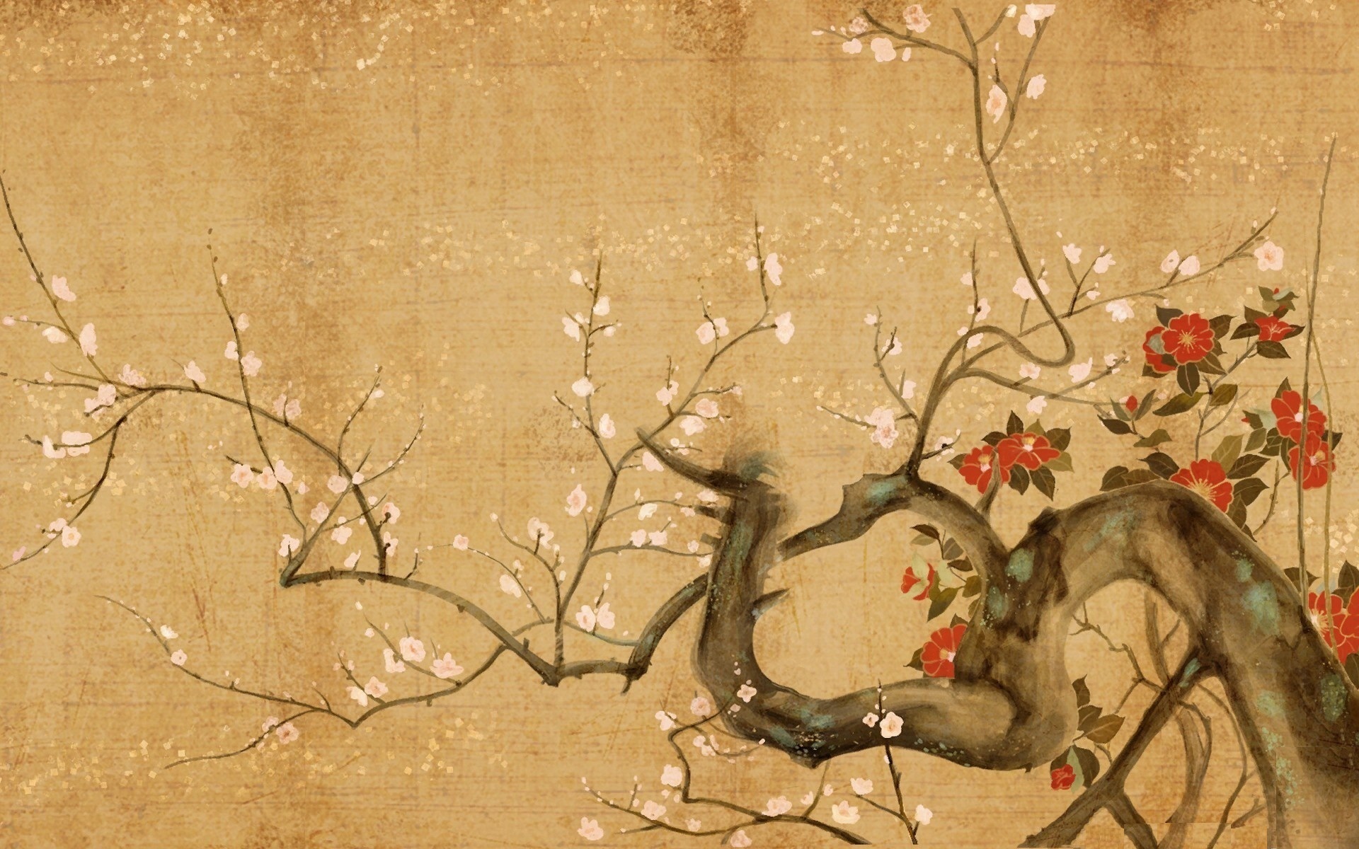 Japanese Flowers Art Wallpaper Painting HD Desktop