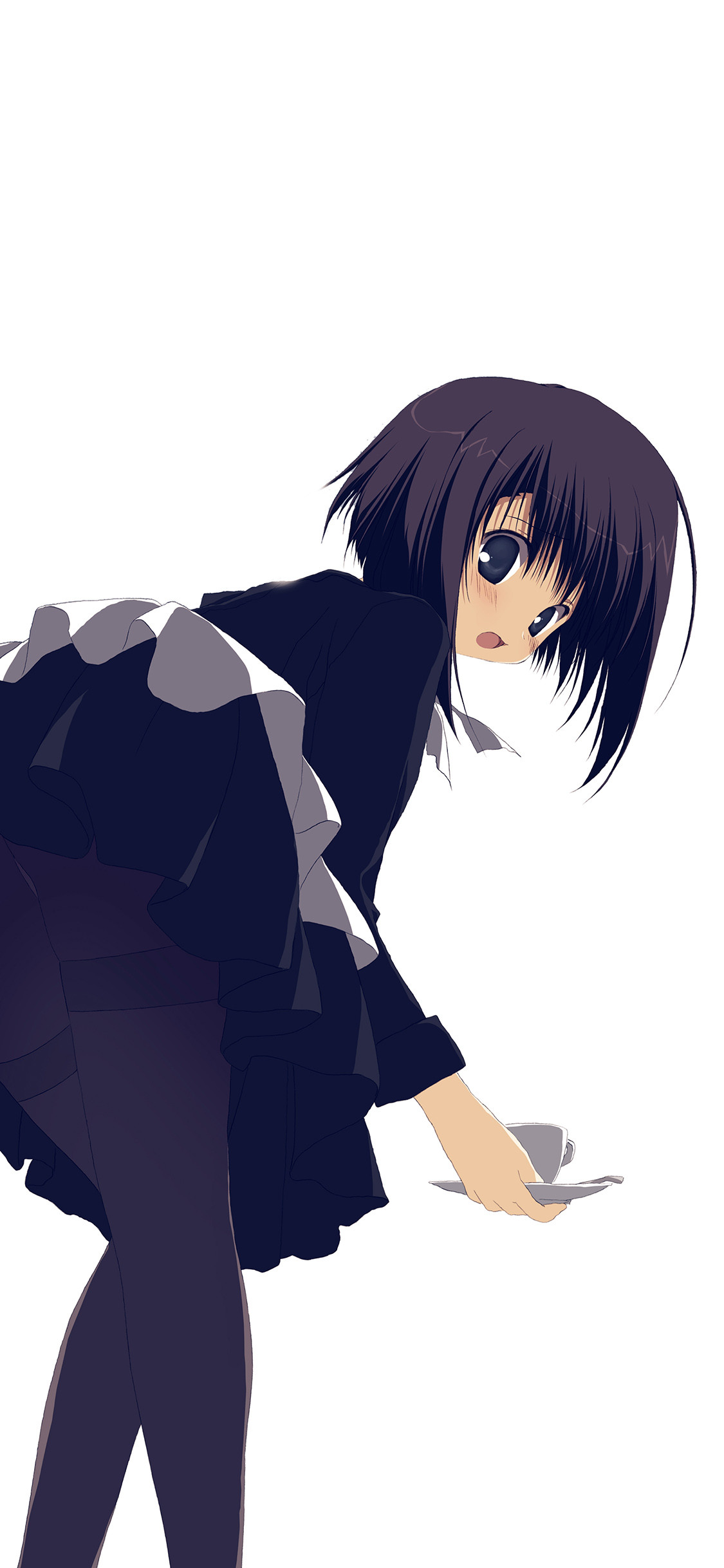 Cute anime girl in a maid outfit holding a teacup and saucer