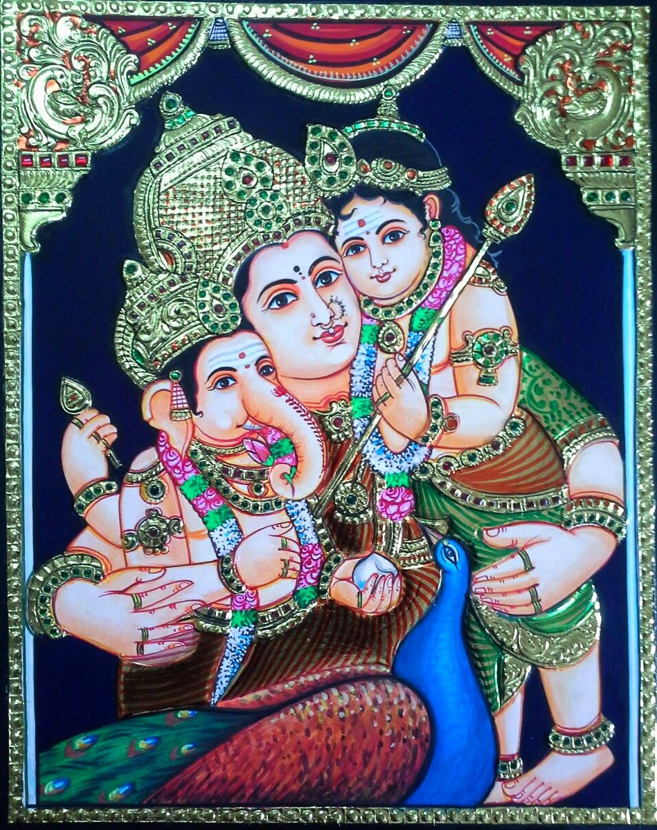 Dhanamarts Vinayagar Murugan Parvathi Tanjore Painting Carat