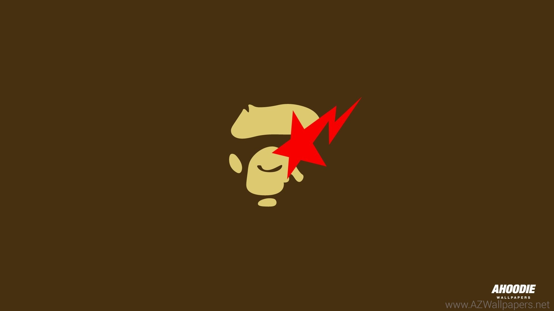 A Bathing Ape (BAPE) logo with a red star and lightning bolt graphic on a brown background