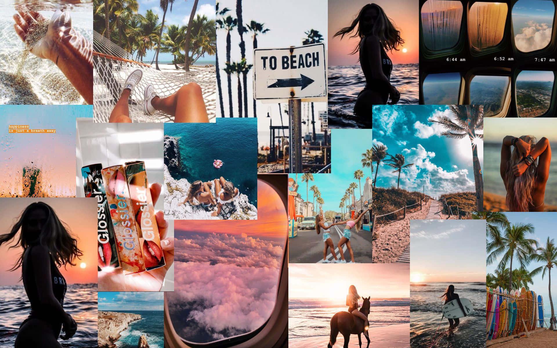 A Collage Of Photos People On The Beach Wallpaper
