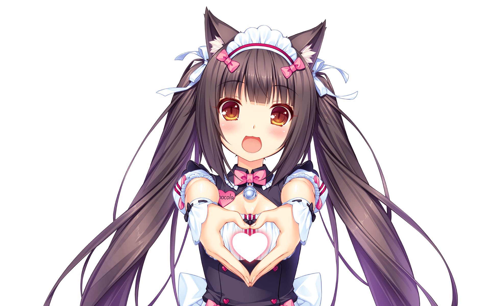 White Background Cat Girl Maid Outfit Twintails
