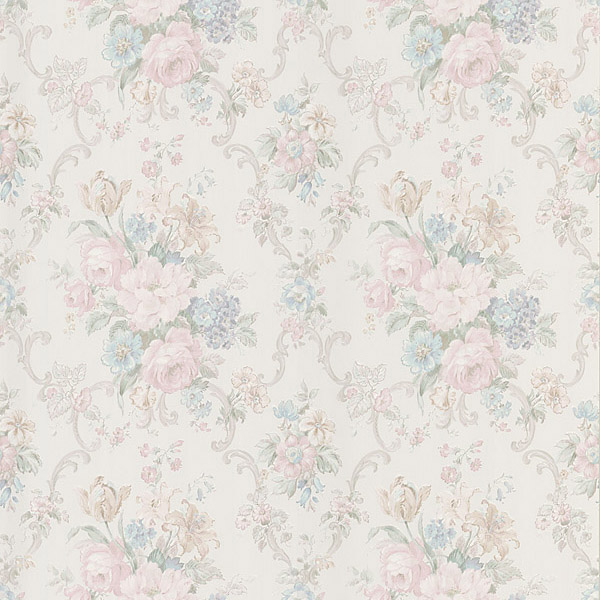 Pastel Floral Scroll Valeria Mirage Wallpaper