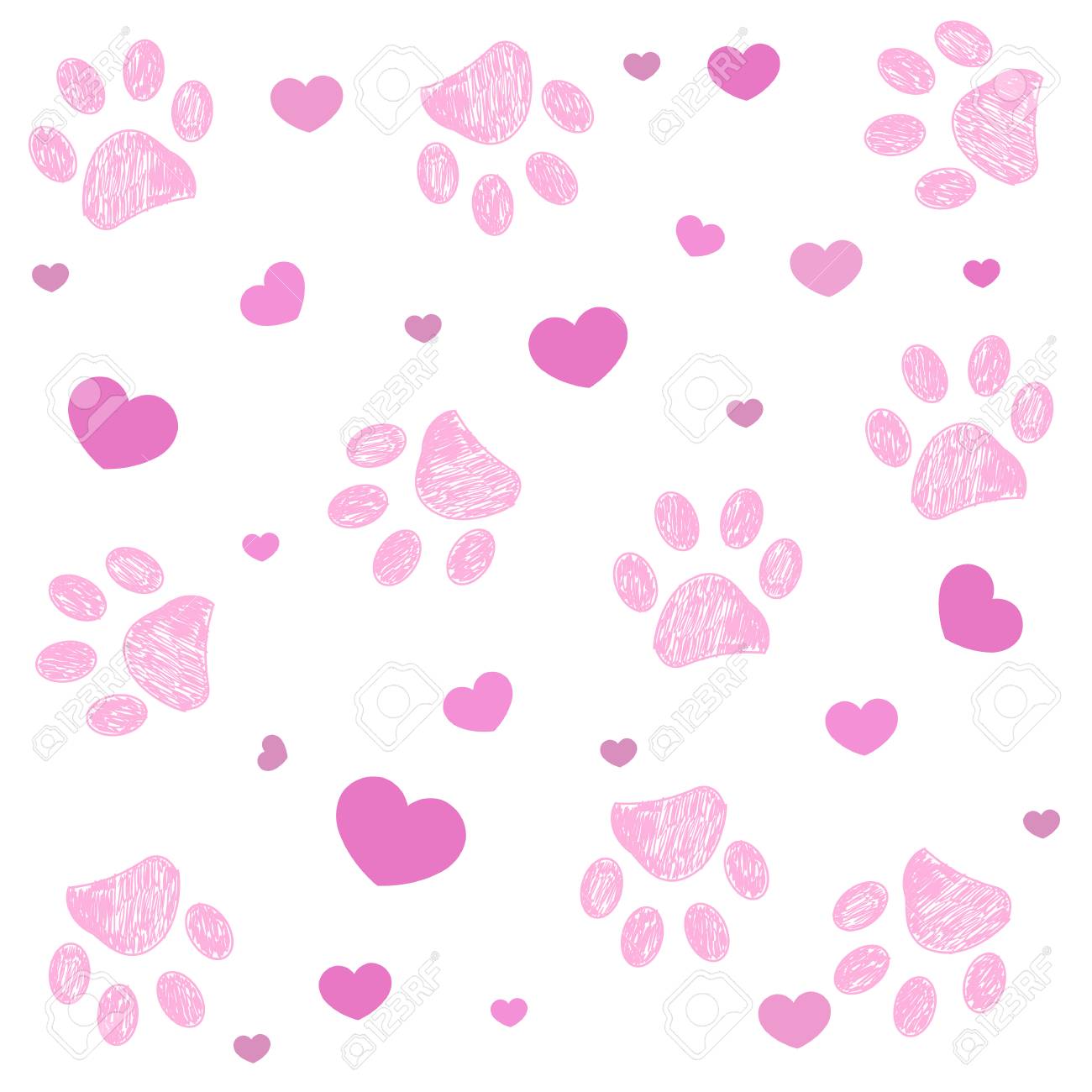 Pink Paw Print With Hearts Background Royalty Cliparts