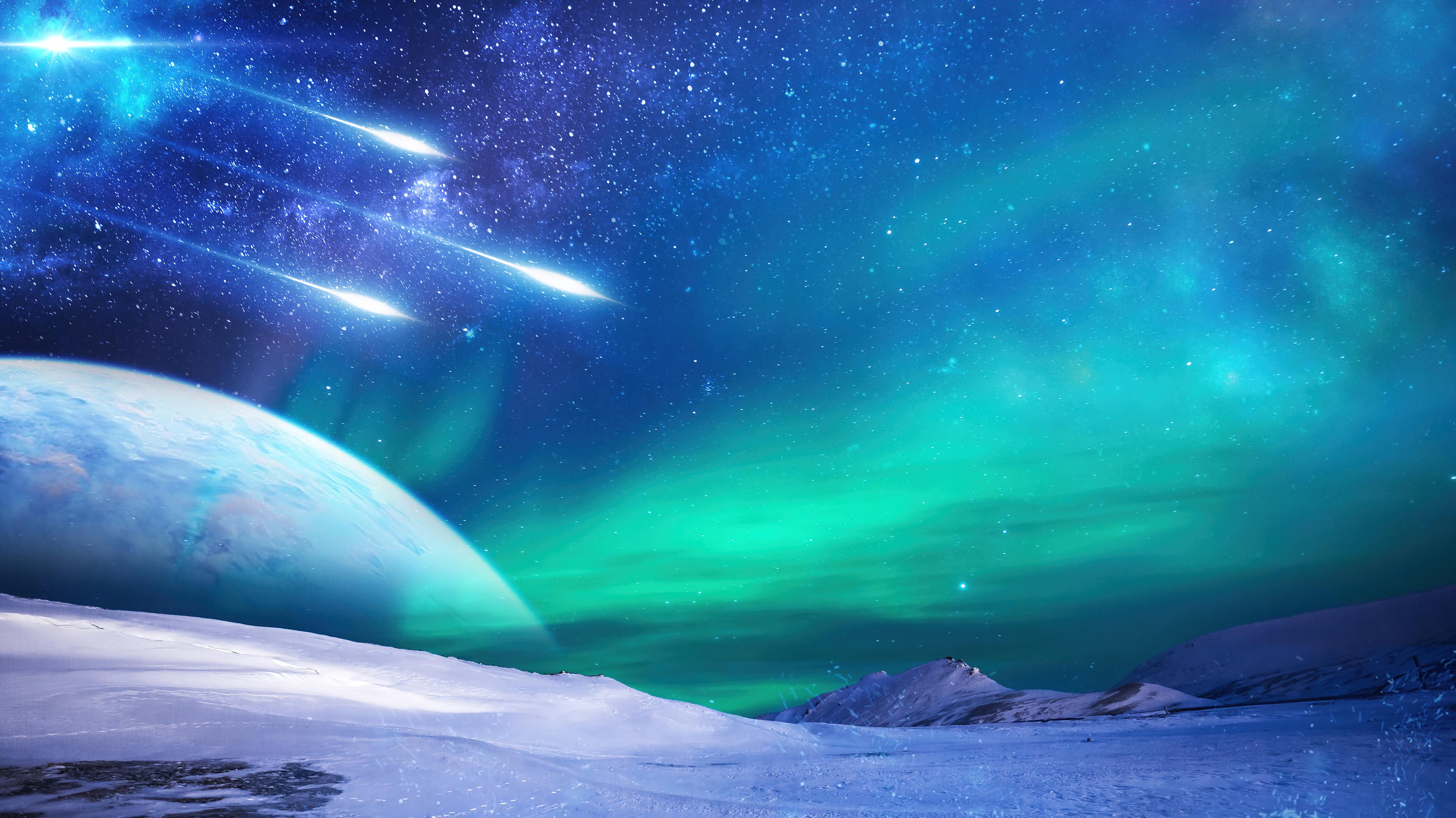 Northern Lights Aurora Borealis Night Sky Et Scenery 4k
