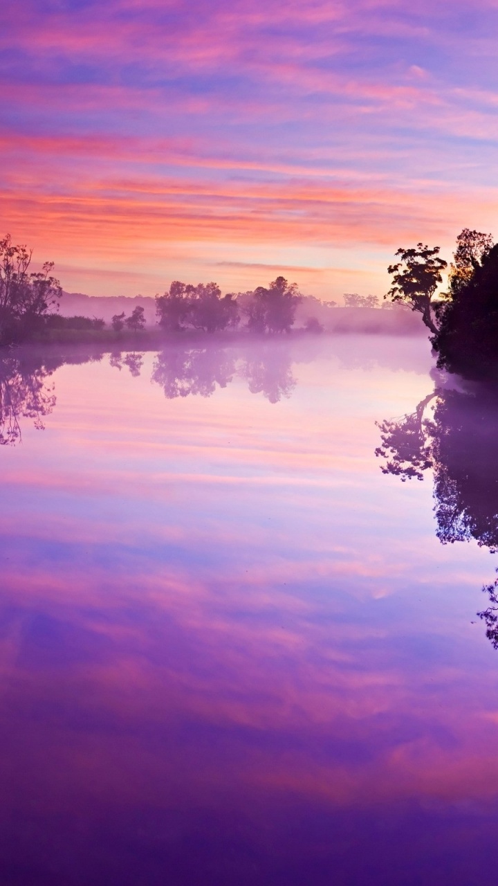 Purple Sky River Trees Reflect Galaxy S3 Wallpaper