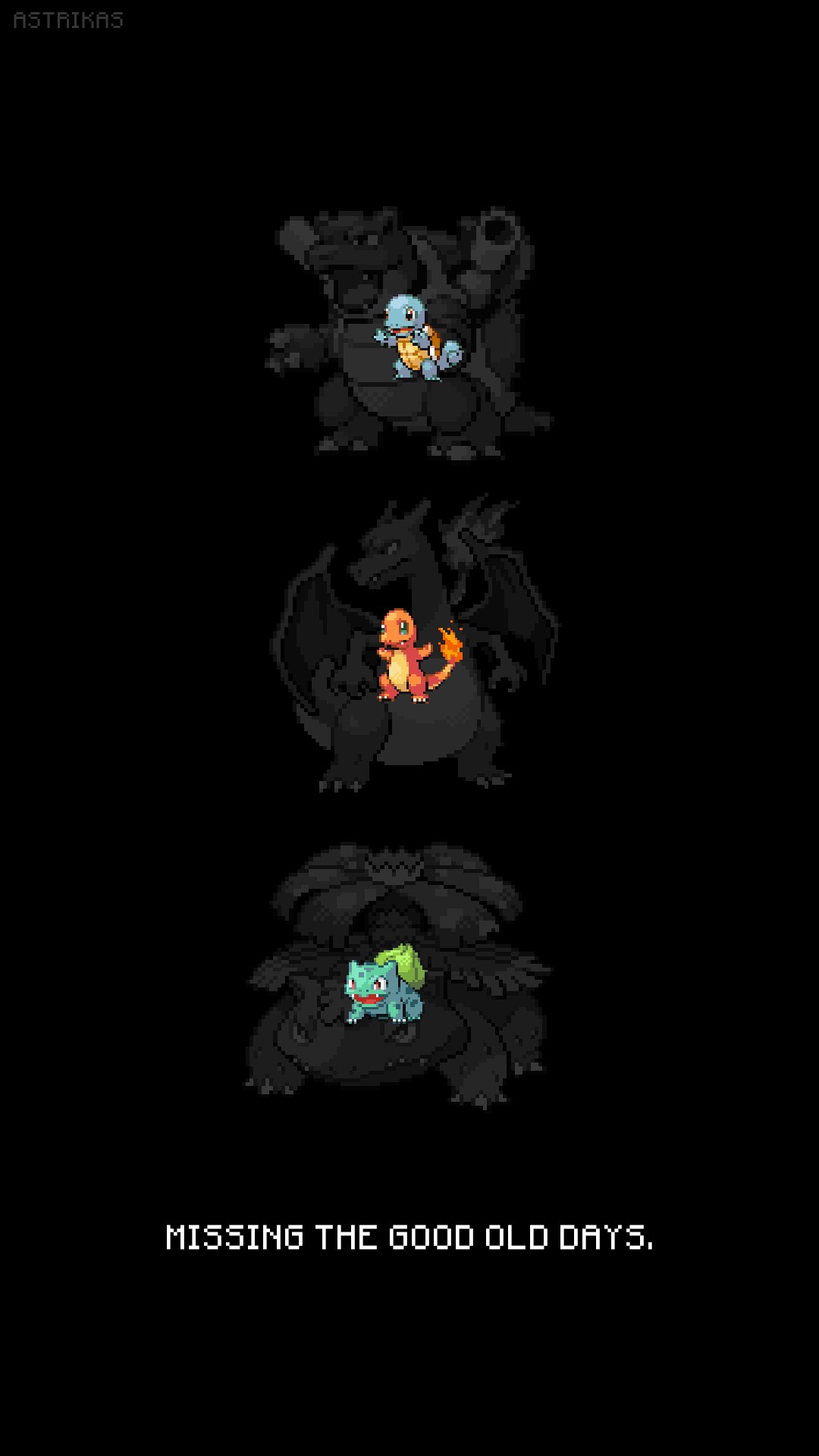 Pixel art depiction of Pokemon starter evolutions with their pre-evolutions, evoking nostalgia for older Pokemon games