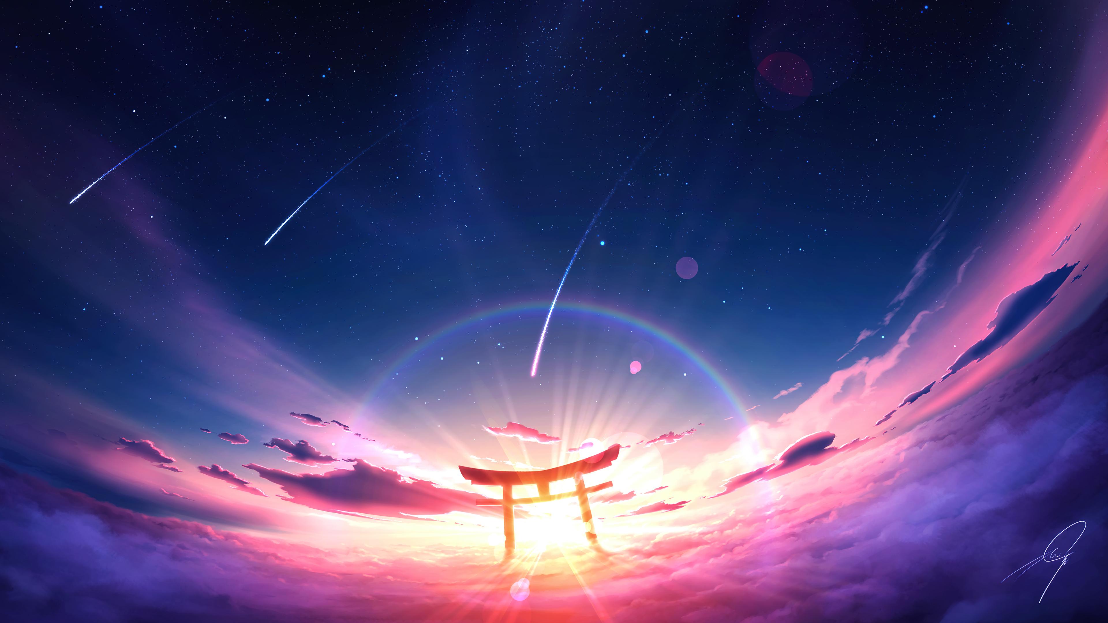 Sky Gate Sunset Clouds Scenery Anime HD 4K Wallpaper