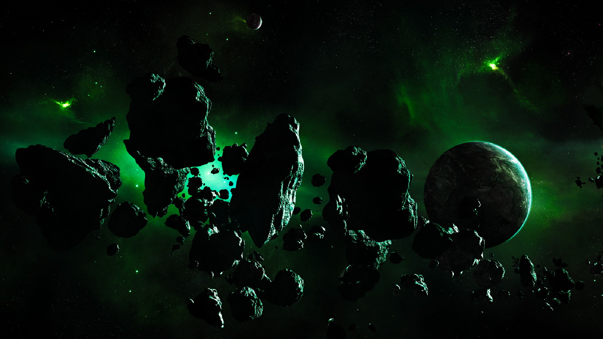 Asteroid Belt And Green Nebula HD Wallpaper Id