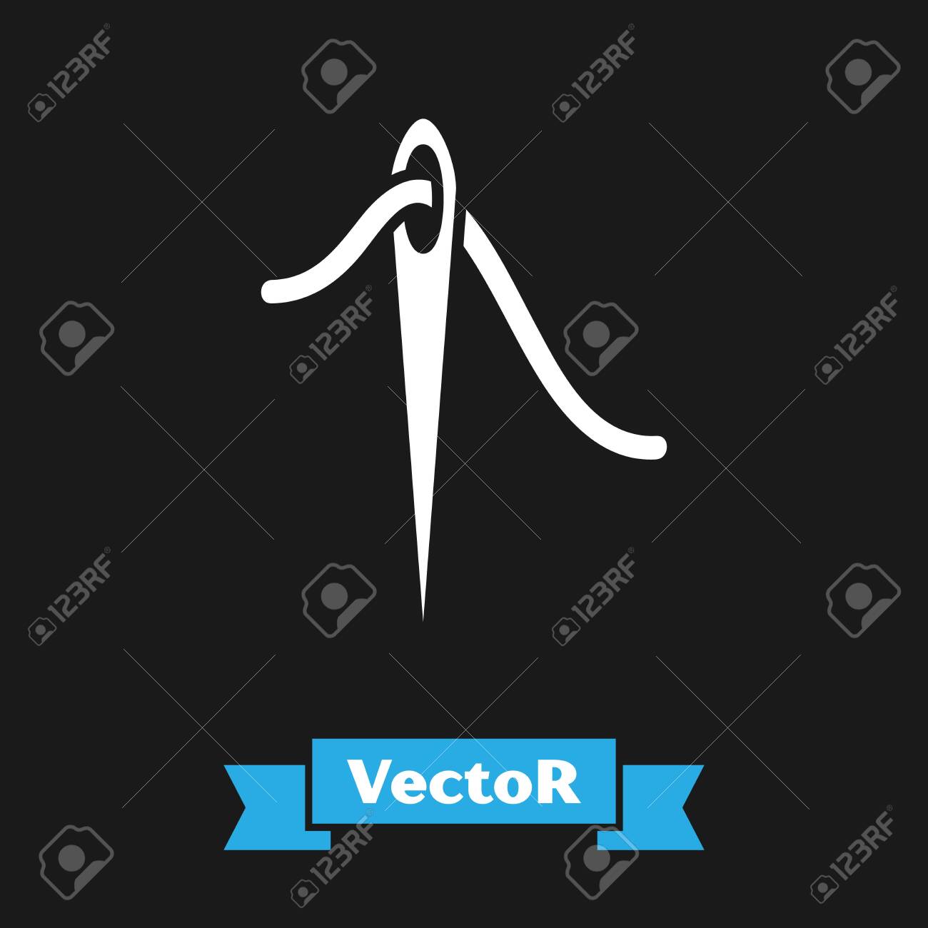 White Needle For Sewing With Thread Icon Isolated On Black