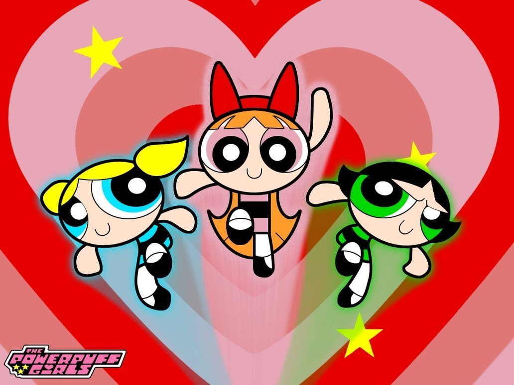 Power Puff Girls Wallpaper With A Red Heart Background