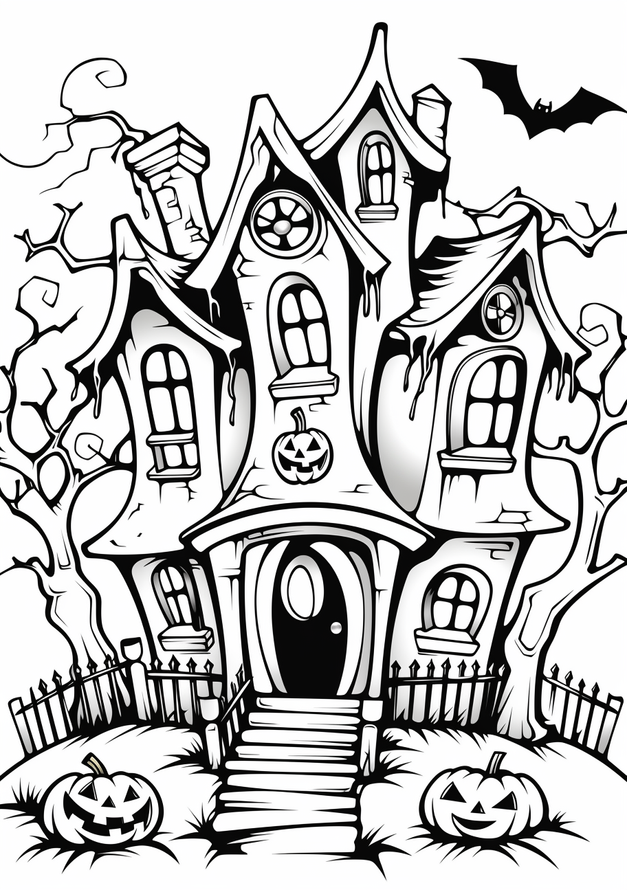 Scary Abode Halloween Haunted House Halloween Coloring Page Fun