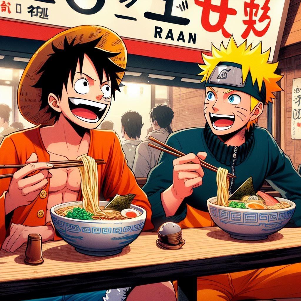 Naruto And Luffy Eating Ramen Together R Dalle2