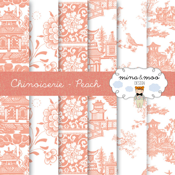 Chinoiserie   Peach digital papers Chinoiserie wallpaper scrapbook