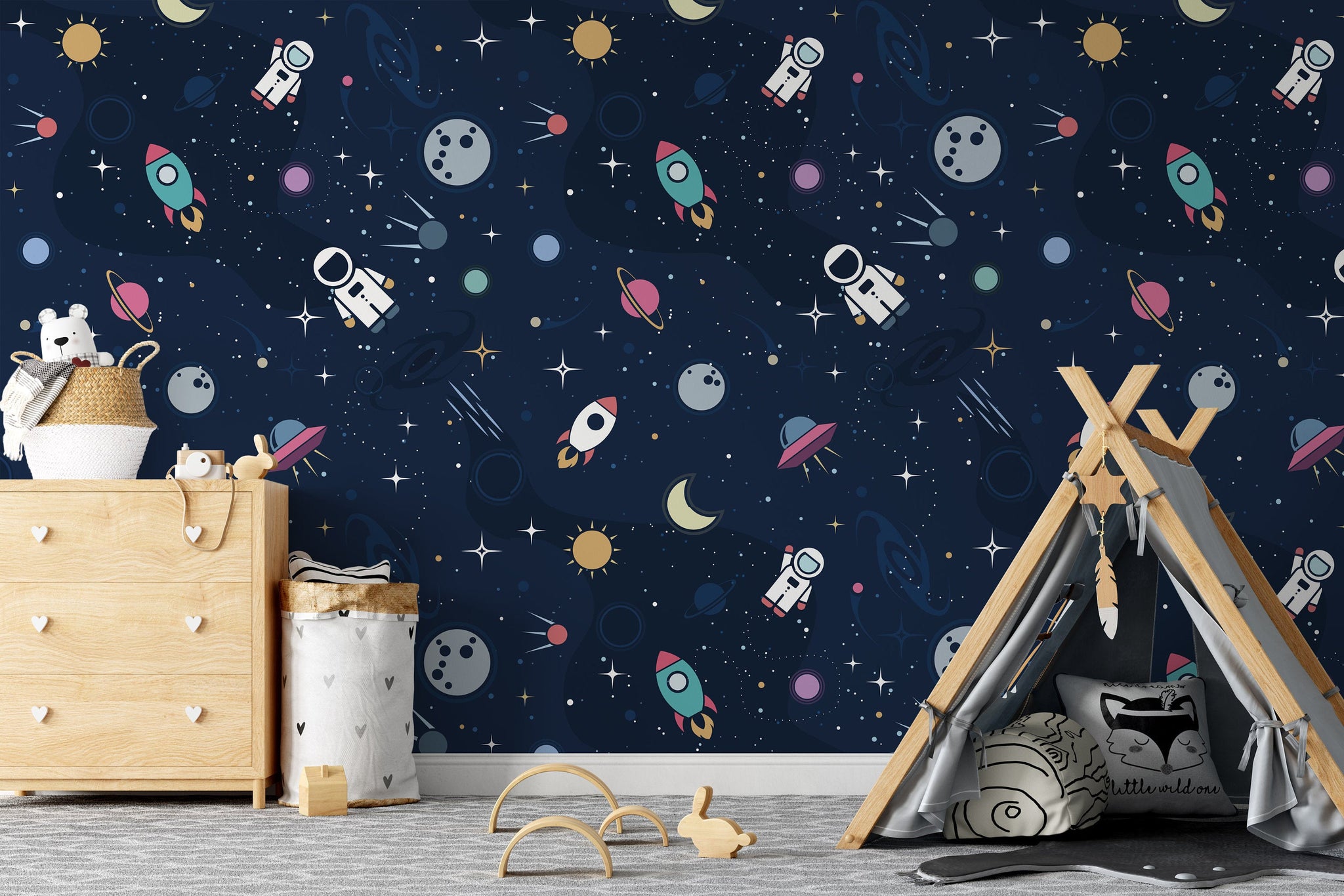 Astronaut Spaceship Rocket Moon Black Hole Funny Wallpaper Bedroom