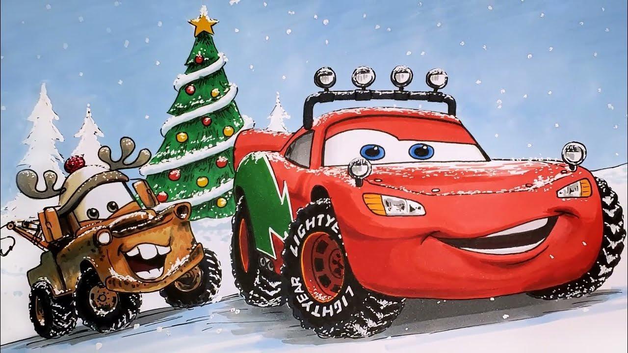 Christmas Holiday Lightning Mcqueen And Mater Cars Drawing