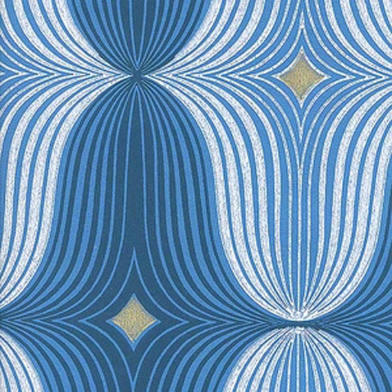 Blue Midcentury Modern Geometric Wallpaper 1970s Original Minimalist